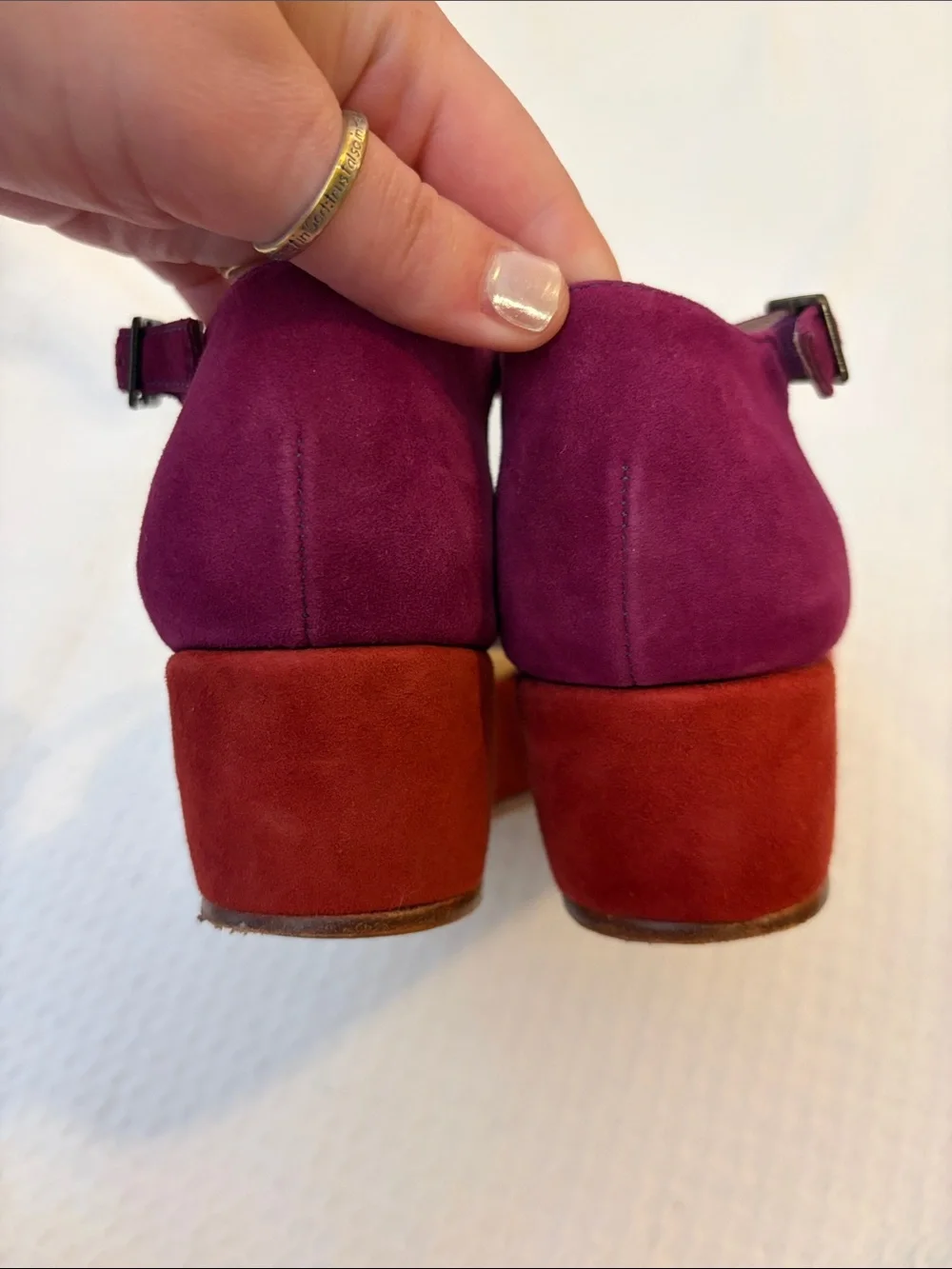 Gee Wawa Leather Suede Two-Tone Magenta & Red Ankle Strap Platforms Size 6M